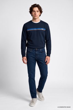 Pamuklu Straight Fit Cepli Esnek Jean Kot Denim Pantolon - Dark Blue-L706260051DB (görsel 2)