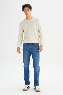 Pamuklu Straight Fit Cepli Esnek Jean Denim Kot Pantolon - Mid Indigo-L70700024381