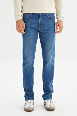 Pamuklu Straight Fit Cepli Esnek Jean Denim Kot Pantolon - Mid Indigo-L70700024381 (görsel 2)