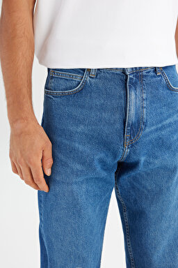 Asher Loose Fit Geniş Kesim Düşük Bel İndigo Denim Jean Pantolon - Mid Indigo-L70E00002381 (görsel 4)