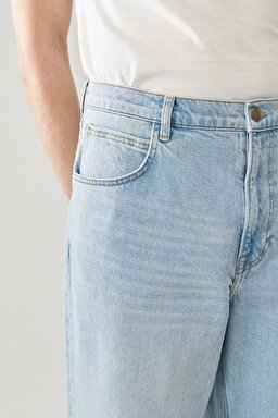 Loose Straight Fit Denim Jean Kot Pantolon - Light Alton-L70EOWJU (görsel 3)