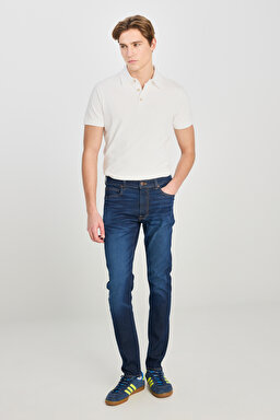 Luke Slim Fit Dar Kesim Mavi Pamuklu Esnek Jean Denim Pantolon - Mid Indigo-L71900037381