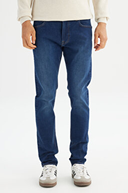 Luke Slim Fit Dar Kesim Normal Bel Dar Paça Pamuklu Esnek Mavi Jean Denim Pantolon - Dark Indigo-L71900058317 (görsel 2)
