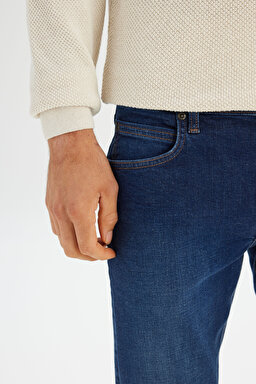Luke Slim Fit Dar Kesim Normal Bel Dar Paça Pamuklu Esnek Mavi Jean Denim Pantolon - Dark Indigo-L71900058317 (görsel 4)