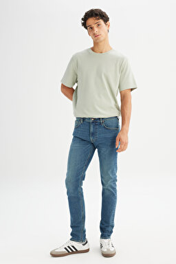 Pamuklu Slim Fit Dar Kesim Cepli Esnek Jean Kot Denim Pantolon - MidBlue-L71900062XT (görsel 3)