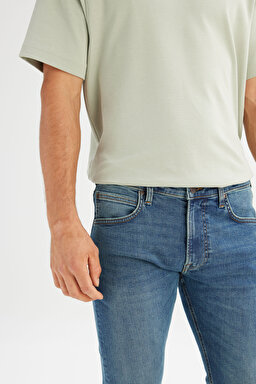 Pamuklu Slim Fit Dar Kesim Cepli Esnek Jean Kot Denim Pantolon - MidBlue-L71900062XT (görsel 4)