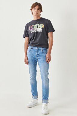 Luke Slim Tapered Fit Dar Kesim %100 Pamuk Açık Mavi Jean Kot Pantolon - Light Blue-L719004404 (görsel 2)
