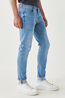 Luke Slim Tapered Fit Dar Kesim %100 Pamuk Açık Mavi Jean Kot Pantolon - Light Blue-L719004404 (görsel 4)