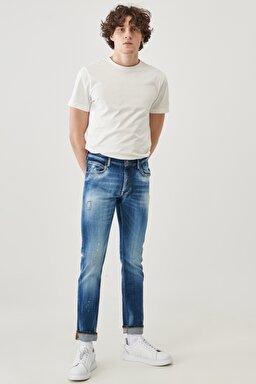Luke Slim Fit Düşük Bel Denim Esnek Jean Kot Pantolon - Mid Blue-L719028XT (görsel 3)