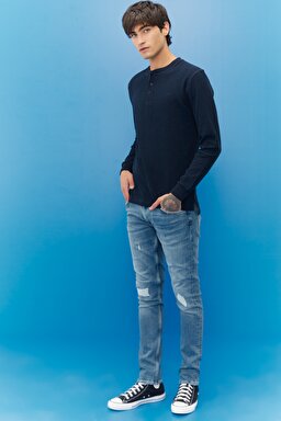 Luke Slim Tapered Esnek Jean Kot Pantolon - İndigo-L719033TF (görsel 2)