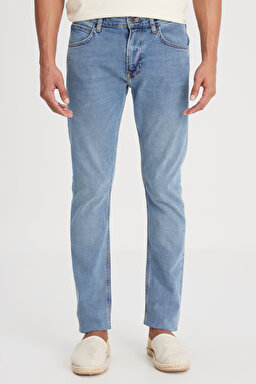 Luke Slim Fit Dar Kesim Normal Bel Mavi Esnek Jean Kot Pantolon - Mid Blue-L719059XT (görsel 7)
