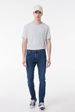 Slim Fit Dar Kesim Düşük Bel Mavi Esnek Luke Jean Denim Kot Pantolon - Mid Blue-L719098XT