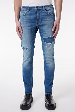 Slim Fit Dar Kesim Normal Bel Taşlamalı Mavi Esnek Luke Jean Denim Kot Pantolon - Stone-L71911858 (görsel 4)