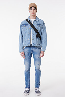 Slim Fit Dar Kesim Normal Bel Taşlamalı Açık Mavi Esnek Luke Jean Denim Kot Pantolon - Light Blue-L719119404 (görsel 3)