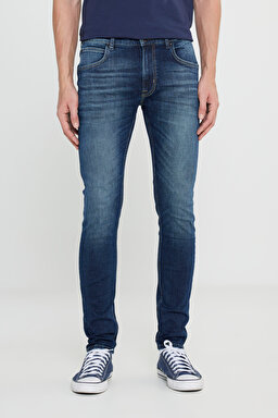 Slim Fit Dar Kesim Düşük Bel Taşlamalı Mavi Esnek Luke Jean Denim Kot Pantolon - Stone-L71912058 (görsel 3)