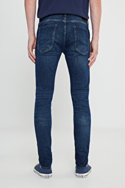 Slim Fit Dar Kesim Düşük Bel Taşlamalı Mavi Esnek Luke Jean Denim Kot Pantolon - Stone-L71912058 (görsel 4)