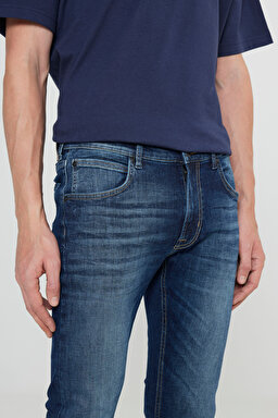 Slim Fit Dar Kesim Düşük Bel Taşlamalı Mavi Esnek Luke Jean Denim Kot Pantolon - Stone-L71912058 (görsel 5)