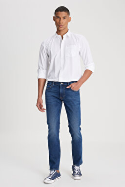 Slim Fit Dar Kesim Normal Bel Dar Paça Luke Mavi Jean Kot Pantolon - Mid Blue-L719125XT