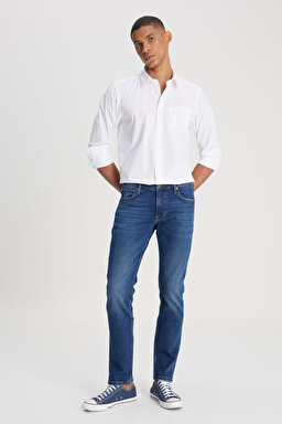 Slim Fit Dar Kesim Normal Bel Dar Paça Luke Mavi Jean Kot Pantolon - Mid Blue-L719125XT (görsel 2)