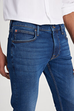 Slim Fit Dar Kesim Normal Bel Dar Paça Luke Mavi Jean Kot Pantolon - Mid Blue-L719125XT (görsel 3)
