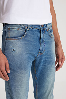 Slim Fit Dar Kesim Normal Bel Dar Paça Luke Mavi Jean Kot Pantolon - Mid Blue-L719165XT (görsel 3)
