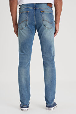 Slim Fit Dar Kesim Normal Bel Dar Paça Luke Mavi Jean Kot Pantolon - Mid Blue-L719165XT (görsel 6)