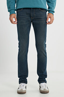 Slim Fit Dar Kesim Normal Bel Dar Paça Luke İndigo Jean Denim Pantolon - Mid Indigo-L719166318 (görsel 3)
