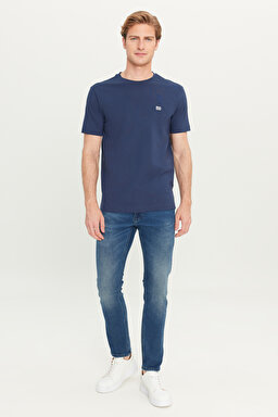 Luke Slim Fit Dar Kesim Normal Bel Dar Paça Pamuklu Esnek Mavi Jean Denim Pantolon - Mid Indigo-L719179318 (görsel 3)