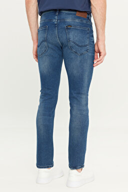 Luke Slim Fit Dar Kesim Normal Bel Dar Paça Pamuklu Esnek Mavi Jean Denim Pantolon - Mid Indigo-L719179318 (görsel 4)