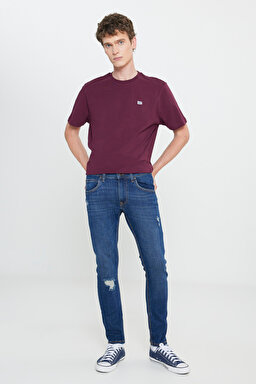 Slim Fit Dar Kesim  Normal Bel Dar Paça Luke Mavi Jean Kot Pantolon - Mid Blue-L719182XT (görsel 2)