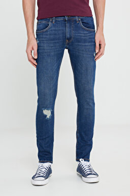 Slim Fit Dar Kesim  Normal Bel Dar Paça Luke Mavi Jean Kot Pantolon - Mid Blue-L719182XT (görsel 3)