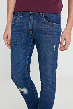 Slim Fit Dar Kesim  Normal Bel Dar Paça Luke Mavi Jean Kot Pantolon - Mid Blue-L719182XT (görsel 5)