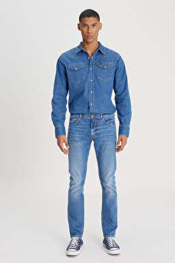 Slim Fit Dar Kesim Normal Bel Dar Paça Luke Mavi Jean Kot Pantolon - Indigo Vintage-L719200872E69 (görsel 2)