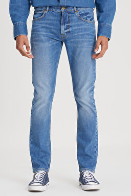 Slim Fit Dar Kesim Normal Bel Dar Paça Luke Mavi Jean Kot Pantolon - Indigo Vintage-L719200872E69 (görsel 5)