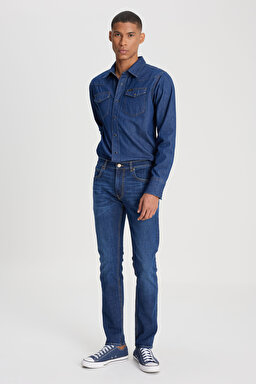 Slim Fit Dar Kesim Normal Bel Dar Paça Luke Koyu Mavi Jean Kot Pantolon - Springfield-L719205246G53
