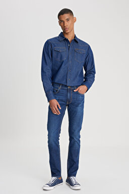 Slim Fit Dar Kesim Normal Bel Dar Paça Luke Koyu Mavi Jean Kot Pantolon - Springfield-L719205246G53 (görsel 2)