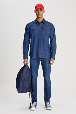 Slim Fit Dar Kesim Normal Bel Dar Paça Luke Koyu Mavi Jean Kot Pantolon - Springfield-L719205246G53 (görsel 4)