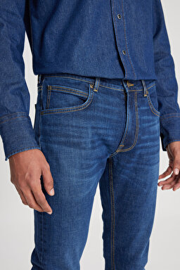 Slim Fit Dar Kesim Normal Bel Dar Paça Luke Koyu Mavi Jean Kot Pantolon - Springfield-L719205246G53 (görsel 5)