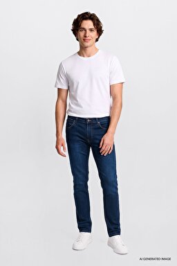 Luke Slim Fit Dar Kesim Normal Bel Dar Paça Pamuklu Esnek Mavi Jean Denim Pantolon - Dark Indigo-L719260145317