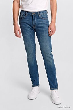 Pamuklu Slim Fit Dar Kesim Cepli Esnek Jean Kot Denim Pantolon - MidBlue-L719710062XT (görsel 3)