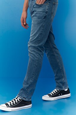 Luke Slim Tapered Fit Dar Kesim Esnek Jean Kot Pantolon - Mid Worn-L719CAPR (görsel 2)