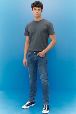 Luke Slim Tapered Fit Dar Kesim Esnek Jean Kot Pantolon - Mid Worn-L719CAPR (görsel 4)