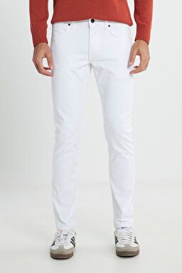 Slim Fit Dar Kesim Normal Bel Dar Paça Luke Beyaz Jean Kot Pantolon - White-L719E6361312 (görsel 3)