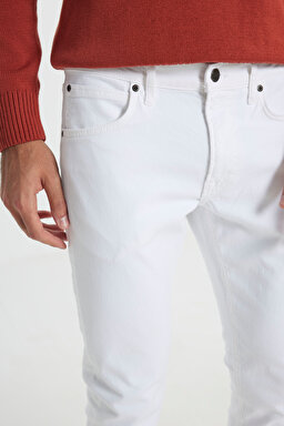 Slim Fit Dar Kesim Normal Bel Dar Paça Luke Beyaz Jean Kot Pantolon - White-L719E6361312 (görsel 4)