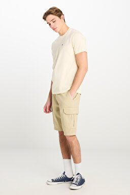 %100 Pamuk Relaxed Fit Geniş Kesim Normal Bel Bej Chino Şort - Beige-L71JA4897614 (görsel 2)