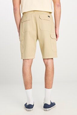 %100 Pamuk Relaxed Fit Geniş Kesim Normal Bel Bej Chino Şort - Beige-L71JA4897614 (görsel 4)