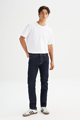 Slim Fit Normal Bel Denim Extreme Motion Jean Kot Pantolon - Dark Blue-L72ASO36 (görsel 3)