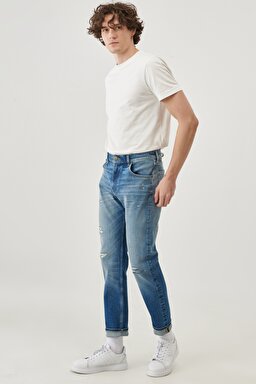 Austin Straight Fit Normal Bel Denim Esnek Jean Kot Pantolon - Mid Blue-L733002XT