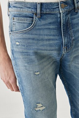 Austin Straight Fit Normal Bel Denim Esnek Jean Kot Pantolon - Mid Blue-L733002XT (görsel 4)