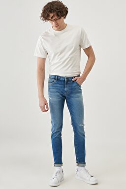 Malone Skinny Fit Normal Bel Denim Esnek Jean Kot Pantolon - Mid Blue-L736010396